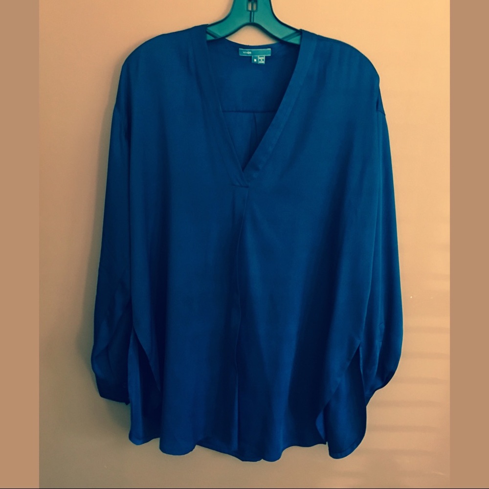 Vince Royal Navy Blue V-Neck Silk Tunic Size M